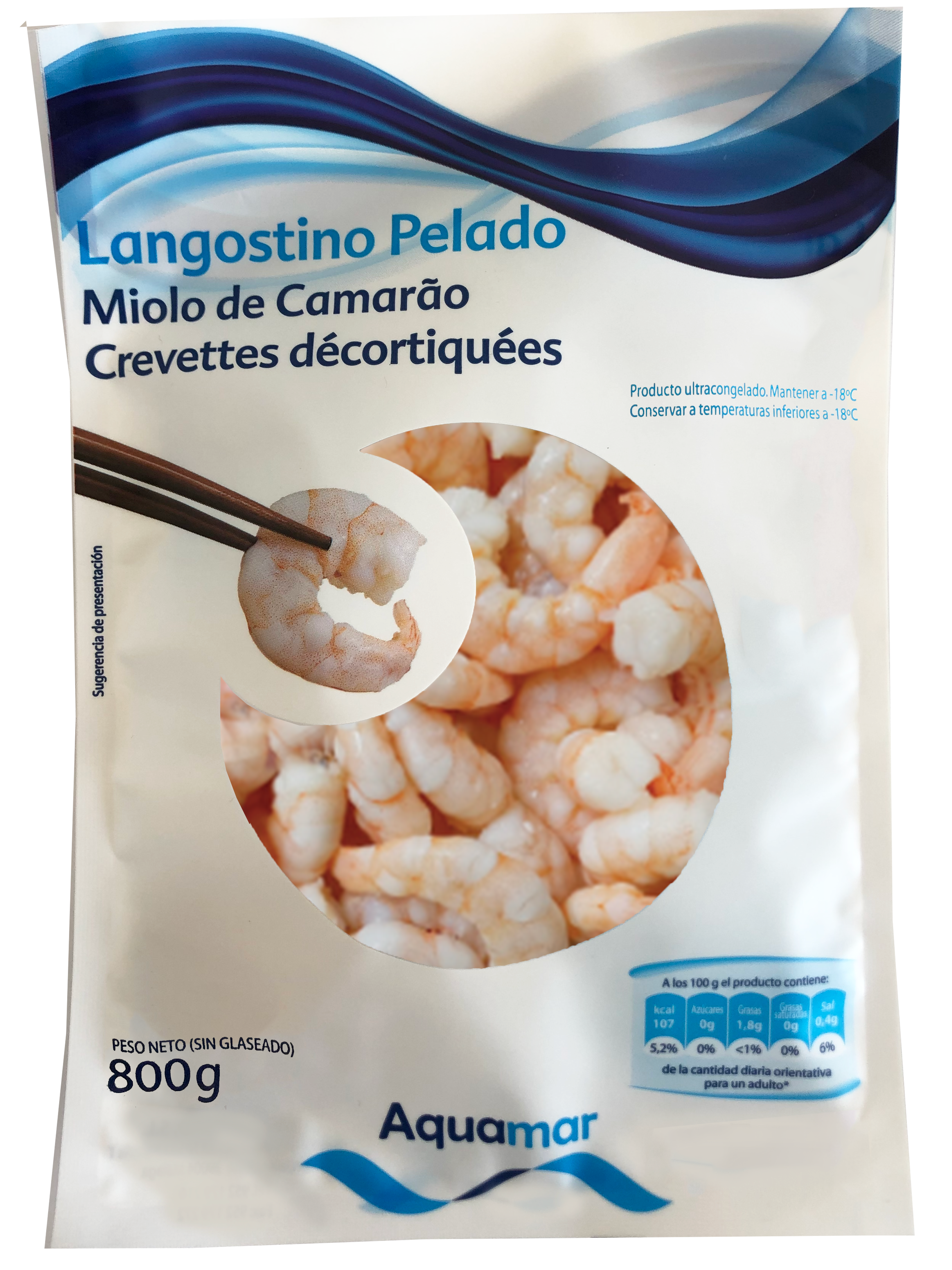 Bolsa Aquamar de Langostinos pelados escaldados (precocidos) peso neto 800g