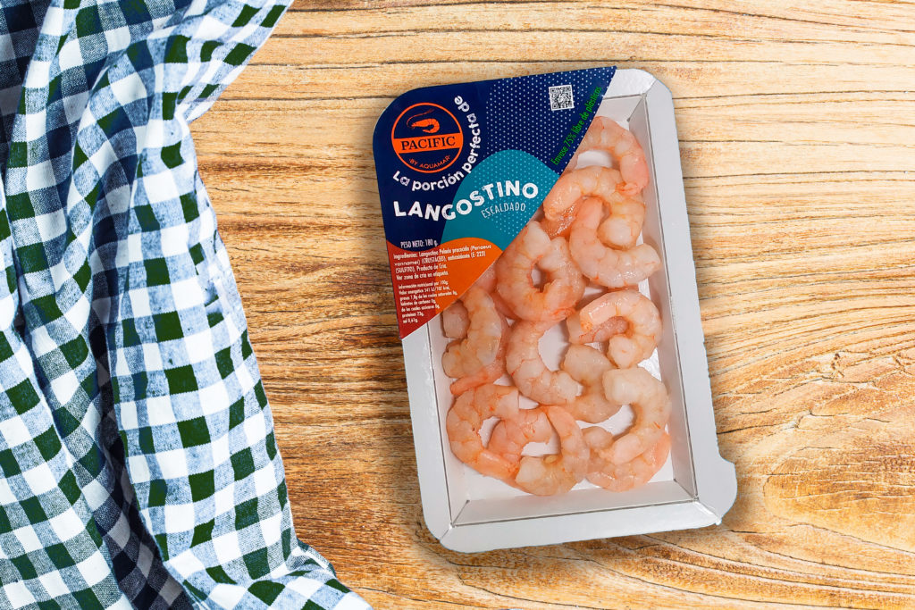 Langostino escaldado en bandeja de cartoskin Pacific by Aquamar