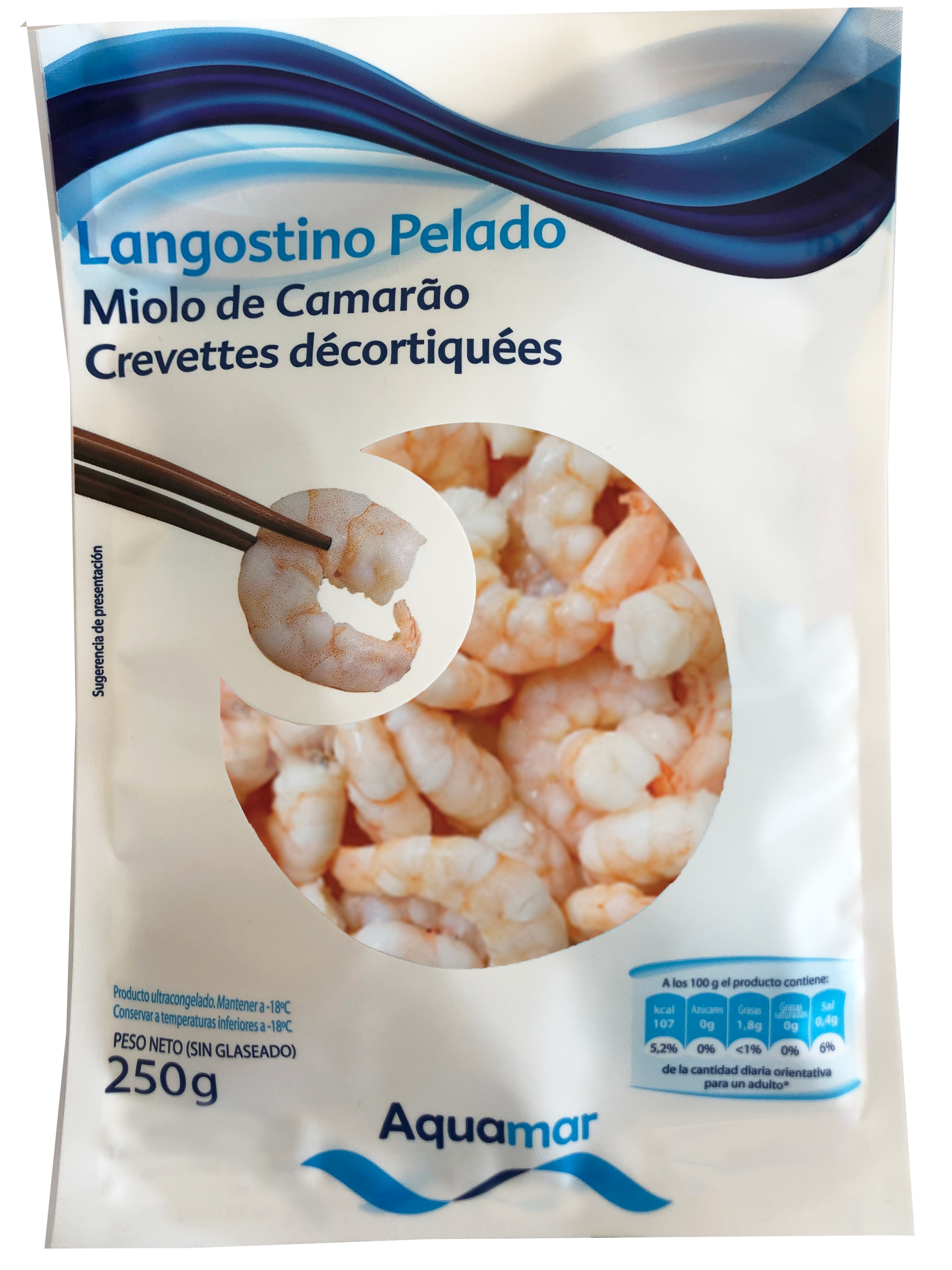 Bolsa Aquamar de Langostinos pelados escaldados (precocidos) peso neto 250g